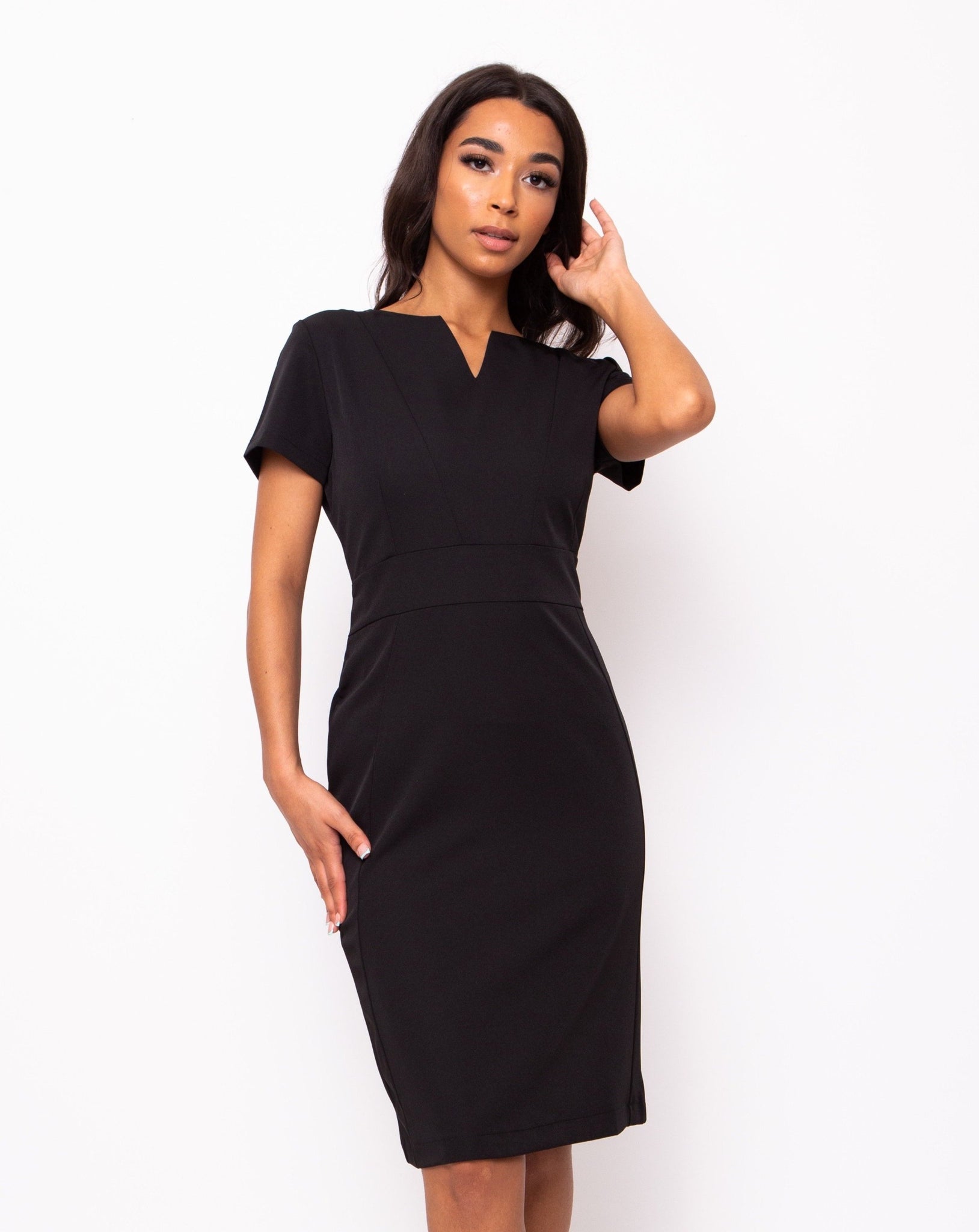 Couture V-Neck Womens Black Work Dress ...